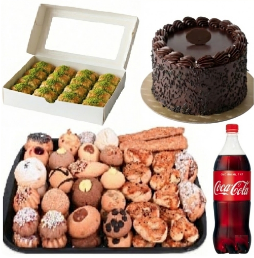 4-6 Kişilik Çikolatalı Yaş Pasta + Kuru Pasta + Fıstıklı Baklava Menü Siirt pasta