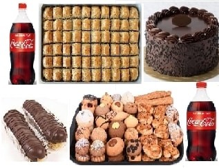 5li Dev Lezzet Seti Baklava Pasta Ekler Kuru Pasta ve Kola Bir Arada Siirt pasta