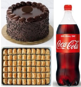 Çikolatalı Yaş Pasta Cevizli Baklava ve Cola Ekonomik Menü Siirt pasta