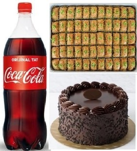 Efsane Tatlı Menüsü Çikolatalı Pasta Fıstıklı Baklava ve Soğuk Cola Siirt pasta